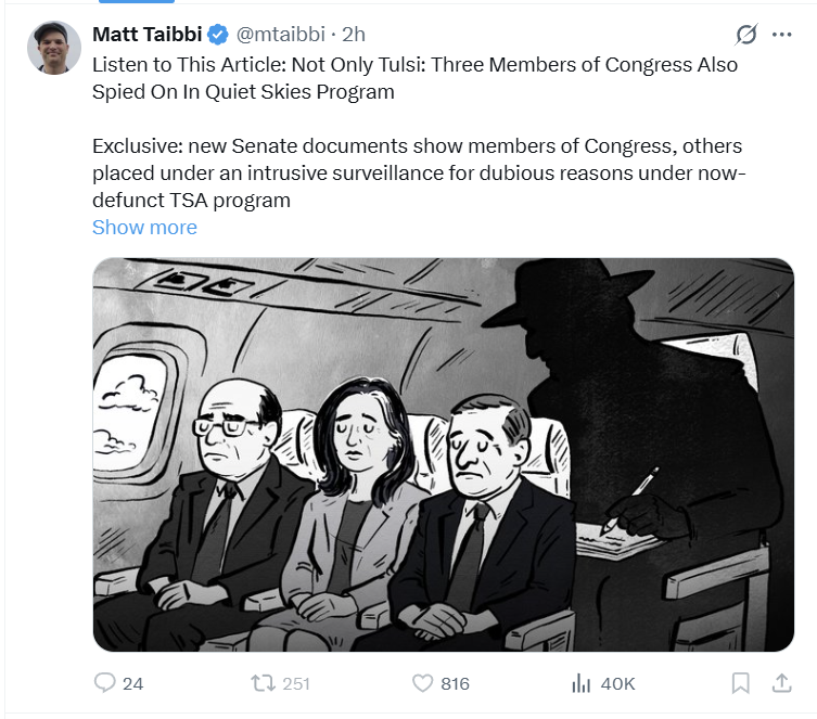 What's Matt up to now? Just serving as the go-to guy for laundering Jim Jordan's bullshit. No other Free Speech issues going on in the world.