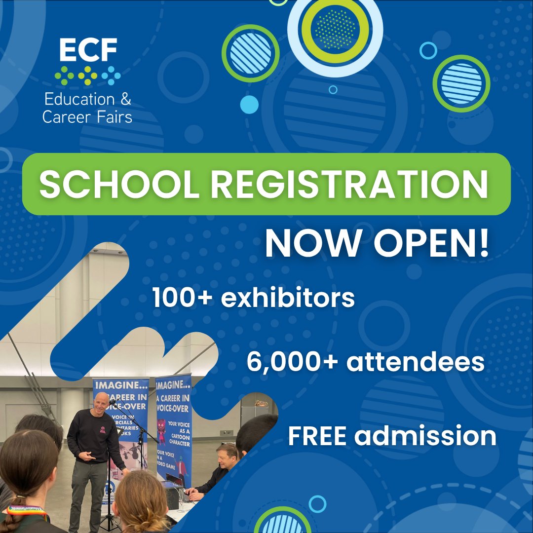 ECFairs's tweet photo. The Education &amp; Career Fairs BC 2025 are officially open for school registration!

100+ exhibitors | 6,000+ attendees | FREE admission

Register your school today: https://t.co/lRmVETmJDD

#ECF2025 #FutureReady #StudentLife https://t.co/nJ30QXj9YZ