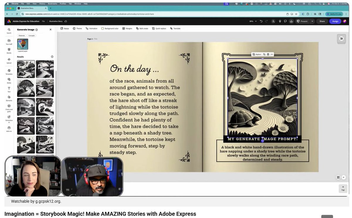 jessicaradams's tweet image. 💗 So much storybook magic on today&apos;s #AdobeLive! @MrsBongiornoEdu and @ClaudioZavalaJr showed how easy it is to use @AdobeExpress to elevate literacy with a fun guided activity. @Adobe #AdobeEduCreative