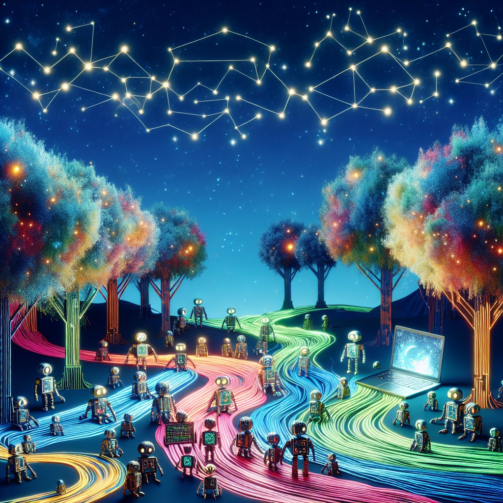0xdevshm's tweet image. Welcome to the whimsical world of coding! Where rivers of code flow, circuit board trees thrive, and robots gather for late-night debugging sessions under binary constellations. Who knew programming could be so enchanting? #CodingMagic #TechArt