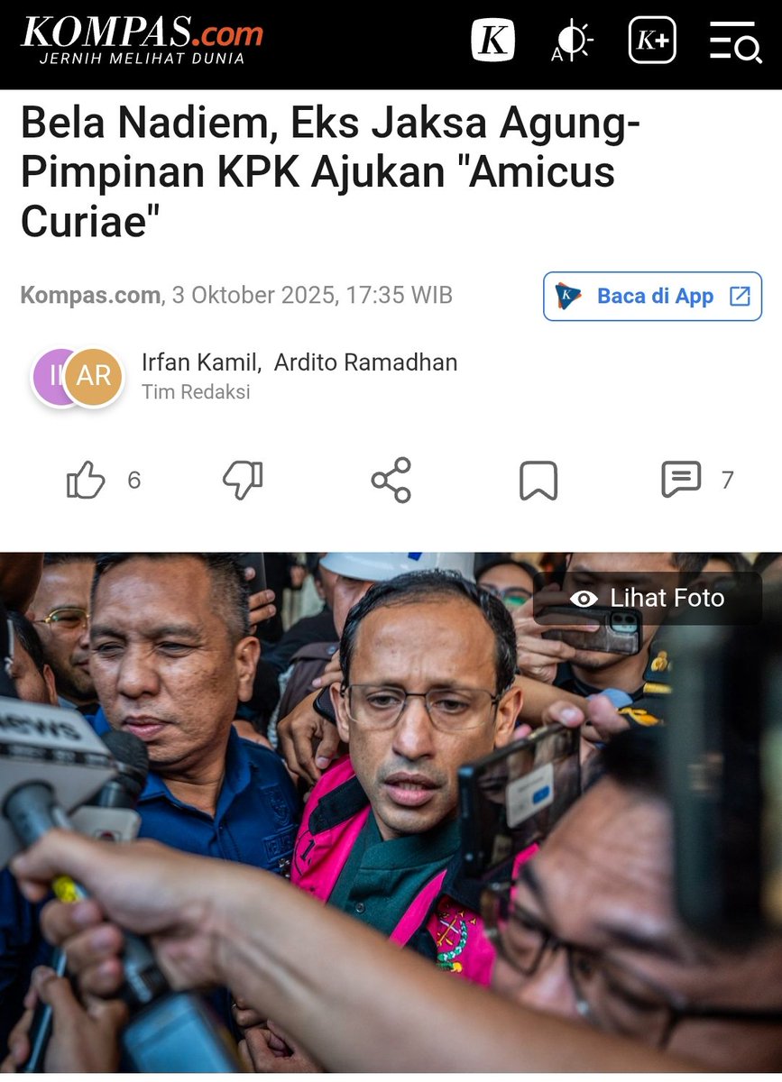 InsightKita's tweet photo. 12 tokoh antikorupsi berdiri di barisan depan

Mereka ajukan amicus curiae untuk membela hak hukum Nadiem Makarim.

Pesannya jelas: proses hukum harus adil, jangan sampai cacat sejak awal!
https://t.co/RSBZ5An1ZM https://t.co/QSekoZh1Og
