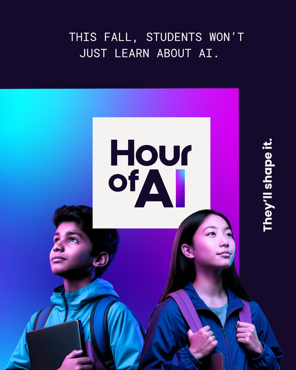 CodeHS's tweet image. AI isn't just about technology. It’s about creativity, opportunity, and giving students the power to build their own future. The #HourofAI is designed to demystify AI literacy for every learner, making it relevant, hands-on, and inspiring. Learn more at HourofAI.org.