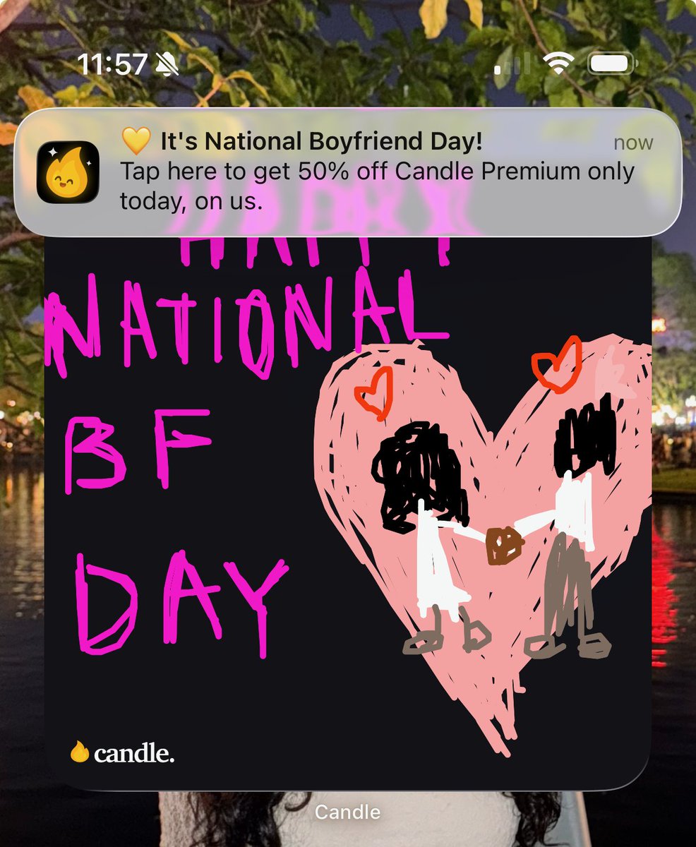 alex_ruber's tweet image. day 215 of building @trycandleapp, the duolingo for relationships and staying close with friends

it’s national bf day, you remembered right?

testing new deal notifs to all free users, we’re doing 50% off premium today only :)

play today! - trycandle.app