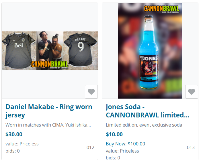 We  just added more auction items - including a ring-worn jersey from <a href="/danielmakabe/">Daniel Makabe</a> and a *single* bottle of event exclusive CANNONBRAWL soda!

32auctions.com/cannonbrawl