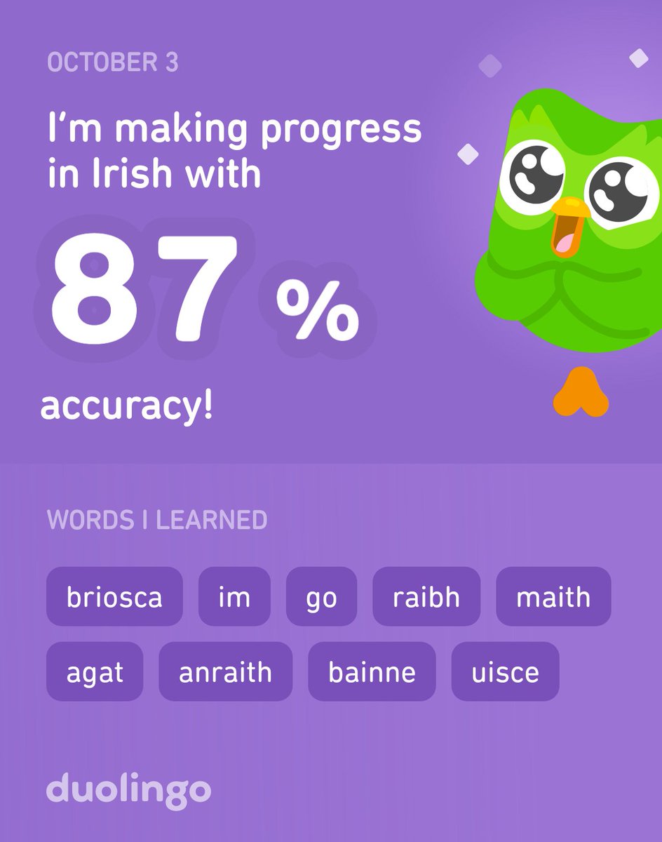 I’m learning Irish on Duolingo! It’s free, fun, and effective.