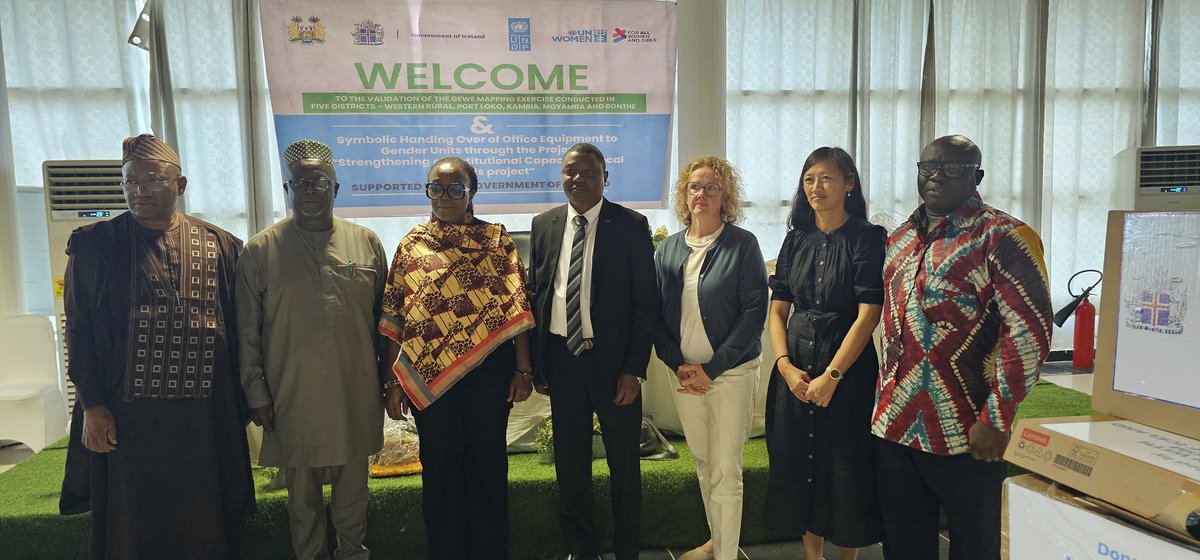 UNWOMEN_SL's tweet photo. With support from @IcelandInSalone, today @UNWOMEN_SL& @UNDPSierraLeone, in partnership with #MLGCA& @mogca_S_L, concluded a validation workshop in #Freetown on the #GEWE #MappingExercise conducted in five districts & handed over office equipment to #GenderUnits in #LocalCouncils https://t.co/X5lk3CcYFX