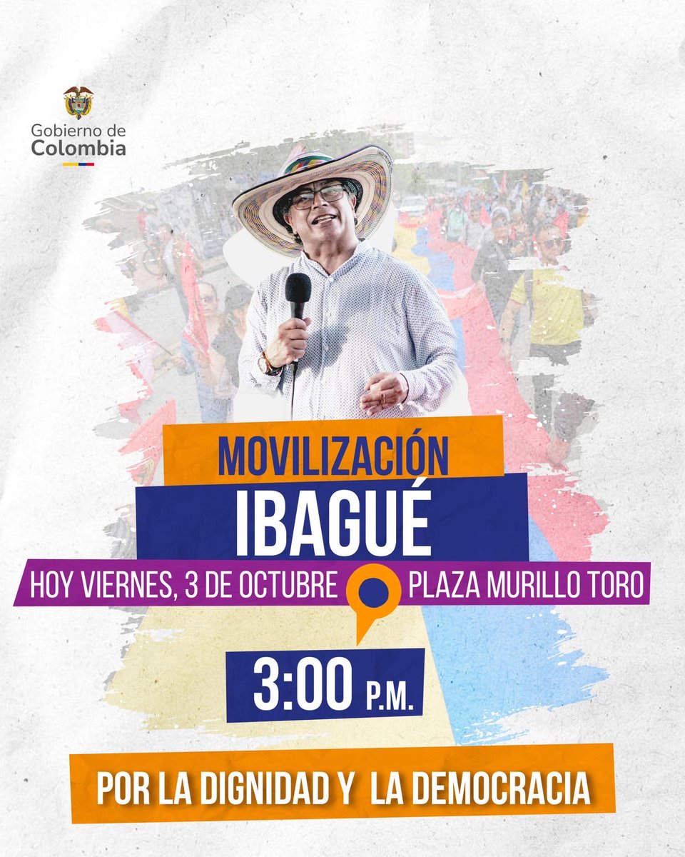 📍 Plaza Murillo Toro – Ibagué
👥 Junto al Presidente @PetroGustavo, nos reunimos para alzar la voz por la dignidad y la democracia.

✨ ¡El #TolimaSeMoviliza!