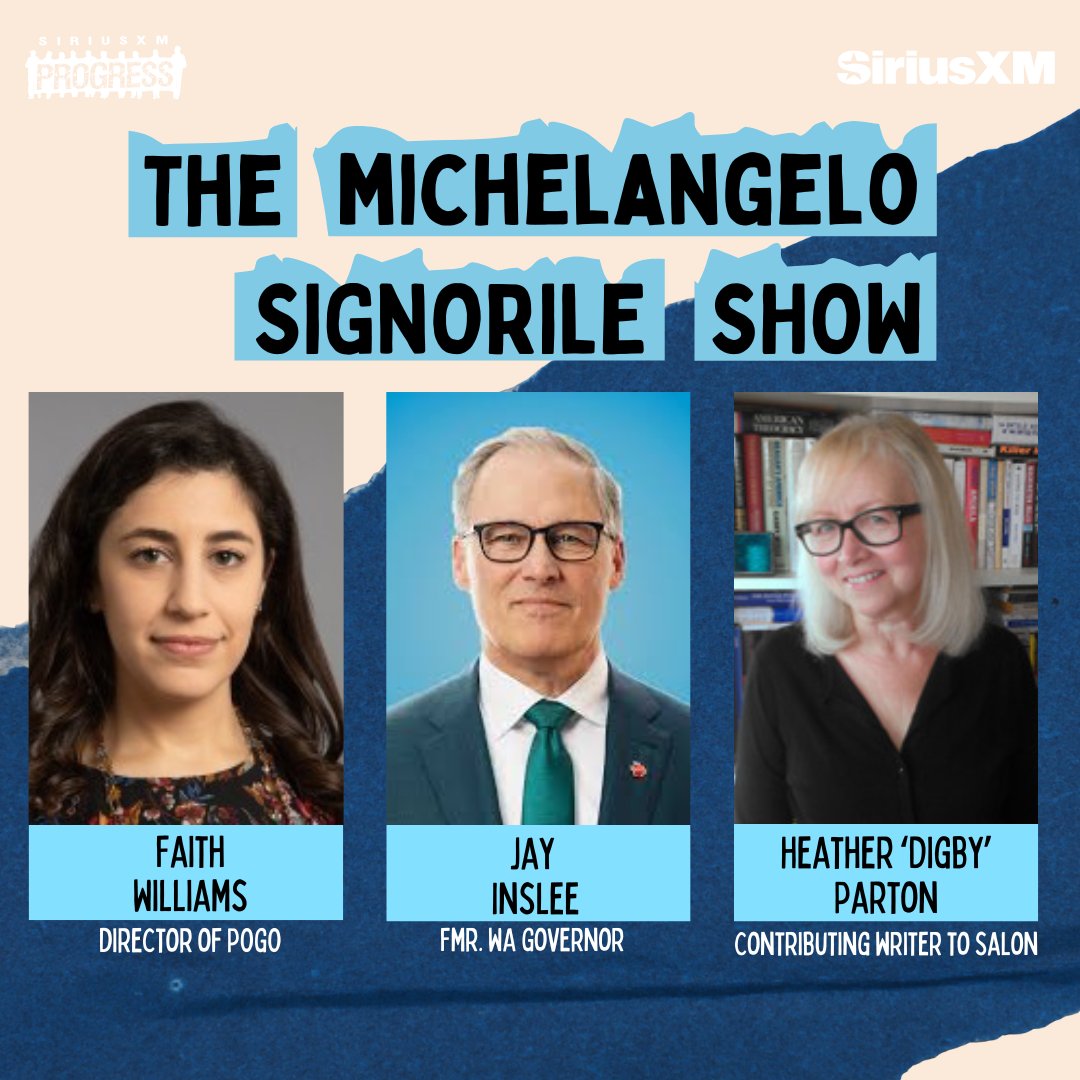 SiriusXMProg's tweet image. ‼️ On today&apos;s @MSignorile Show ‼️

#FaithWilliams of @POGOwatchdog

@JayInslee 

@digby56 

🔊Listen Here:
siriusxm.us/Signorile
Give us your calls at: 866-997-4748