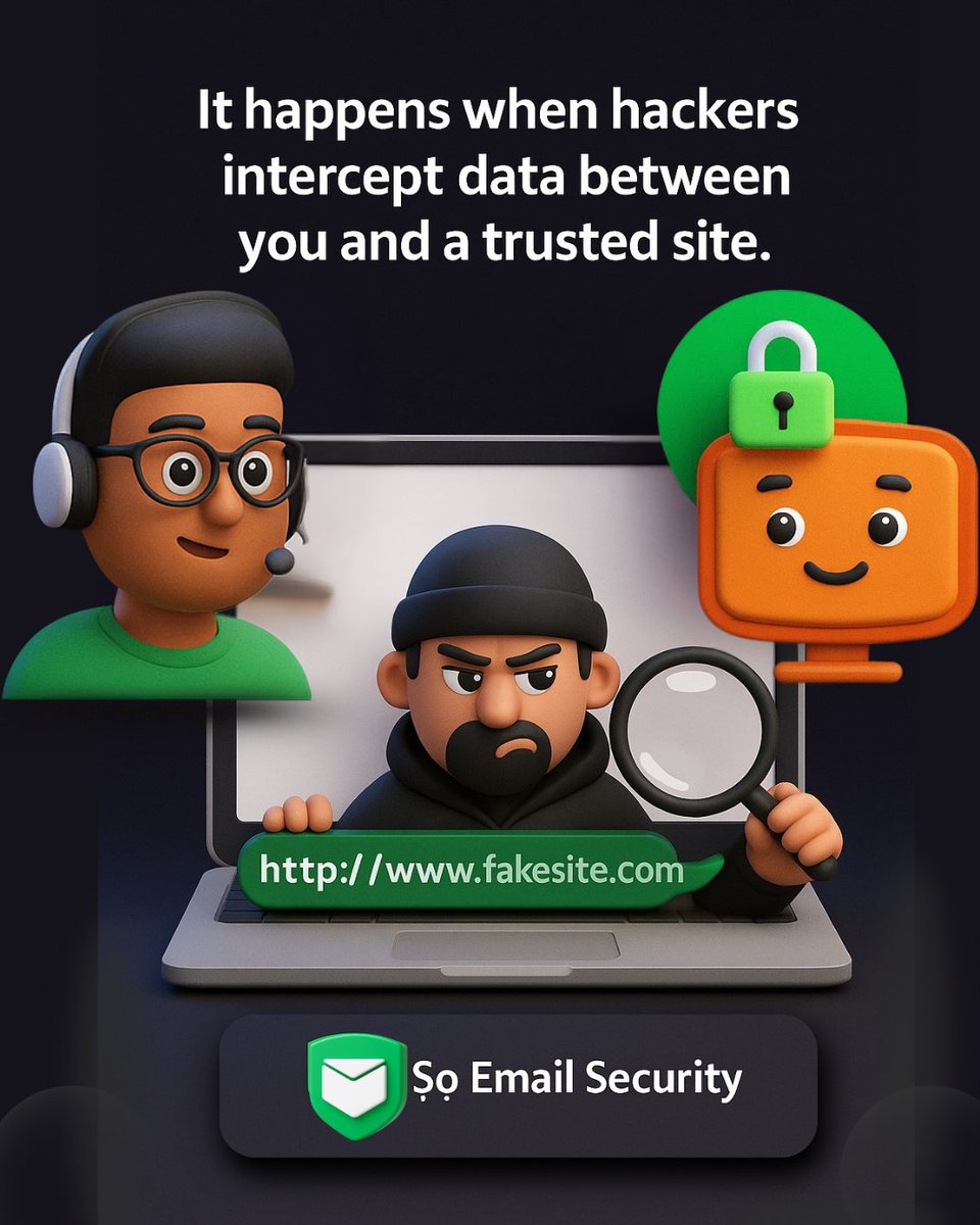 Soemailsecurity's tweet image. In a MITM attack, a hacker intercepts data flowing between two parties.
You think you&apos;re connected to your bank.
But in reality?
You&apos;re chatting with a hacker&apos;s clone site — and they’re reading everything.
#ManInTheMiddle #NetworkSecurity