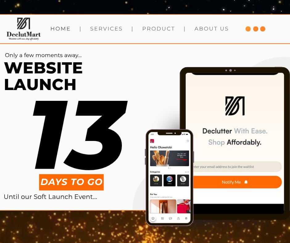 DeclutMart's tweet image. Our Soft launch is just 13 Days away ‼️‼️‼️
What are you waiting for? Join our Waitlist today declutmart.com and be among the first to enjoy our services #declutter  #declutterwithease #nigerianstudents #shopaffordable 
#Netflix