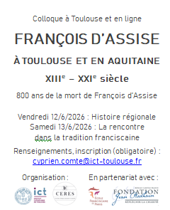12-13/6/26 : colloque à Toulouse à l'occasion des 800 ans de la mort de saint François. Une date à noter !
Et bonne fête de saint François !
<a href="/ICT_Toulouse/">ICT Toulouse</a> <a href="/Pierremorac/">Pierre Moracchini</a>