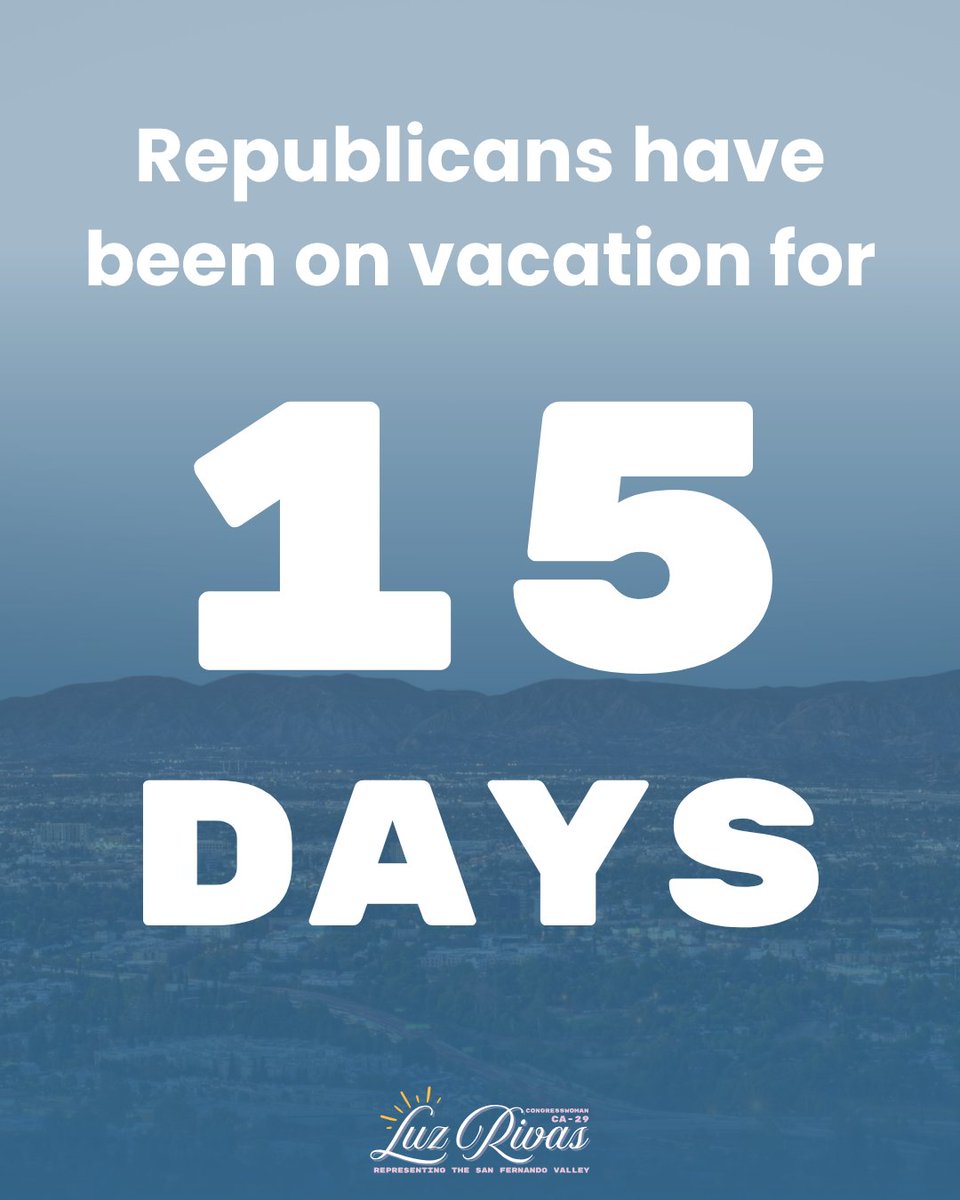 RepLuzRivas's tweet image. What is the Republicans&apos; agenda to help working families?

🛑 Shutdown the Government 
❌ Cancel votes in the House
🌴 Go on vacation for 15 days

Meanwhile, @HouseDemocrats are fighting to keep healthcare affordable and reopen the government. 

Speaker Johnson needs to act now…