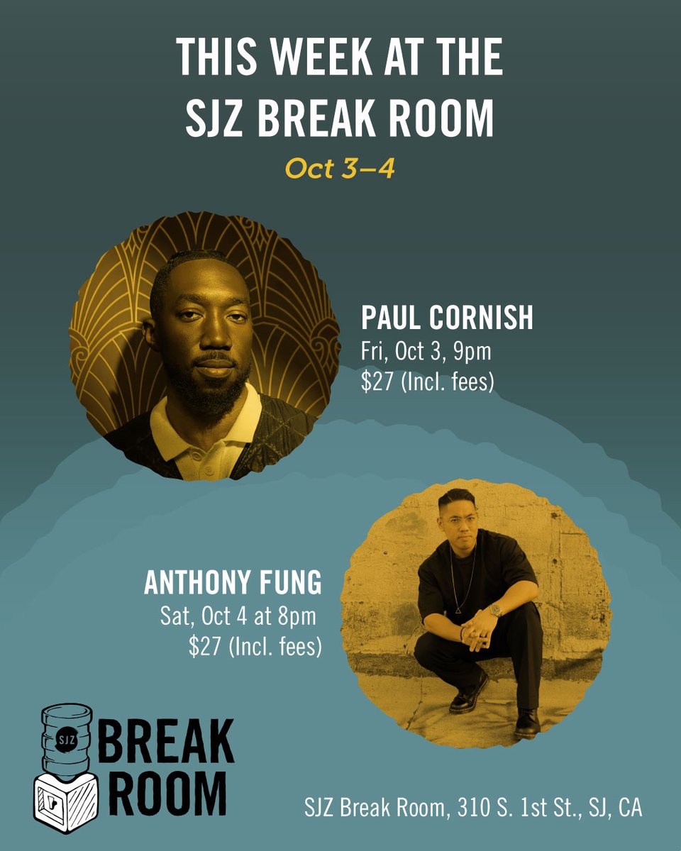 We had a smashing opening weekend in our SJZ Break Room Fall Season. Weekend 2 brings Paul Cornish at a special time tronight, after our South First Friday Jazz Jam. On Saturday, brilliant LA drummer Anthony Fung takes the stage. Tickets: bit.ly/SJZtickets