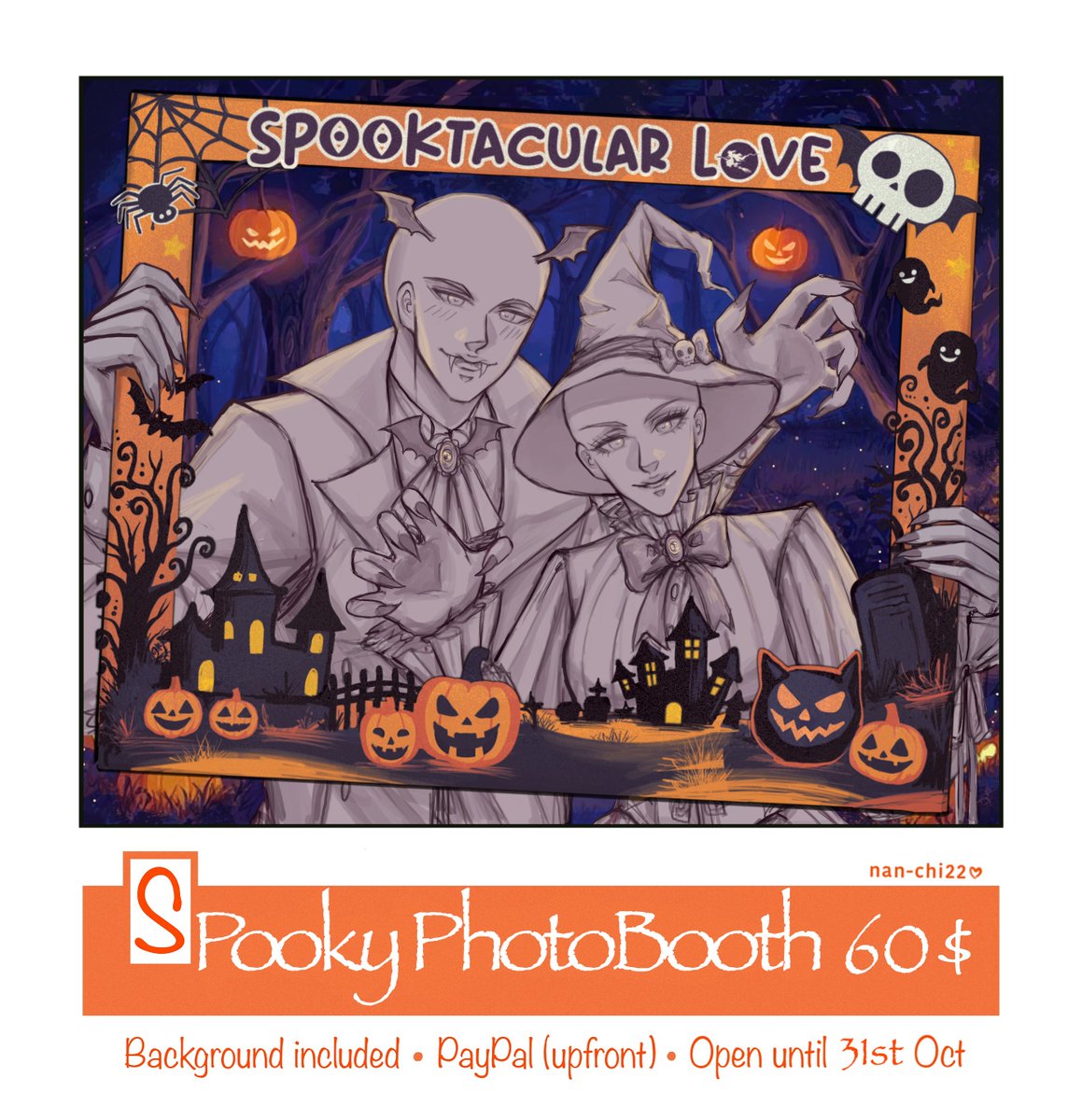 Halloween Photobooth YCH 🎃📸
- you can choose outfits and accessories freely 
- you can change the frame colors and motto (examples down in comments)
- Available on #VGen ( link in bio) #VGenOpen
- Available all Oct

Have a SpooKy day, Boo! 👻