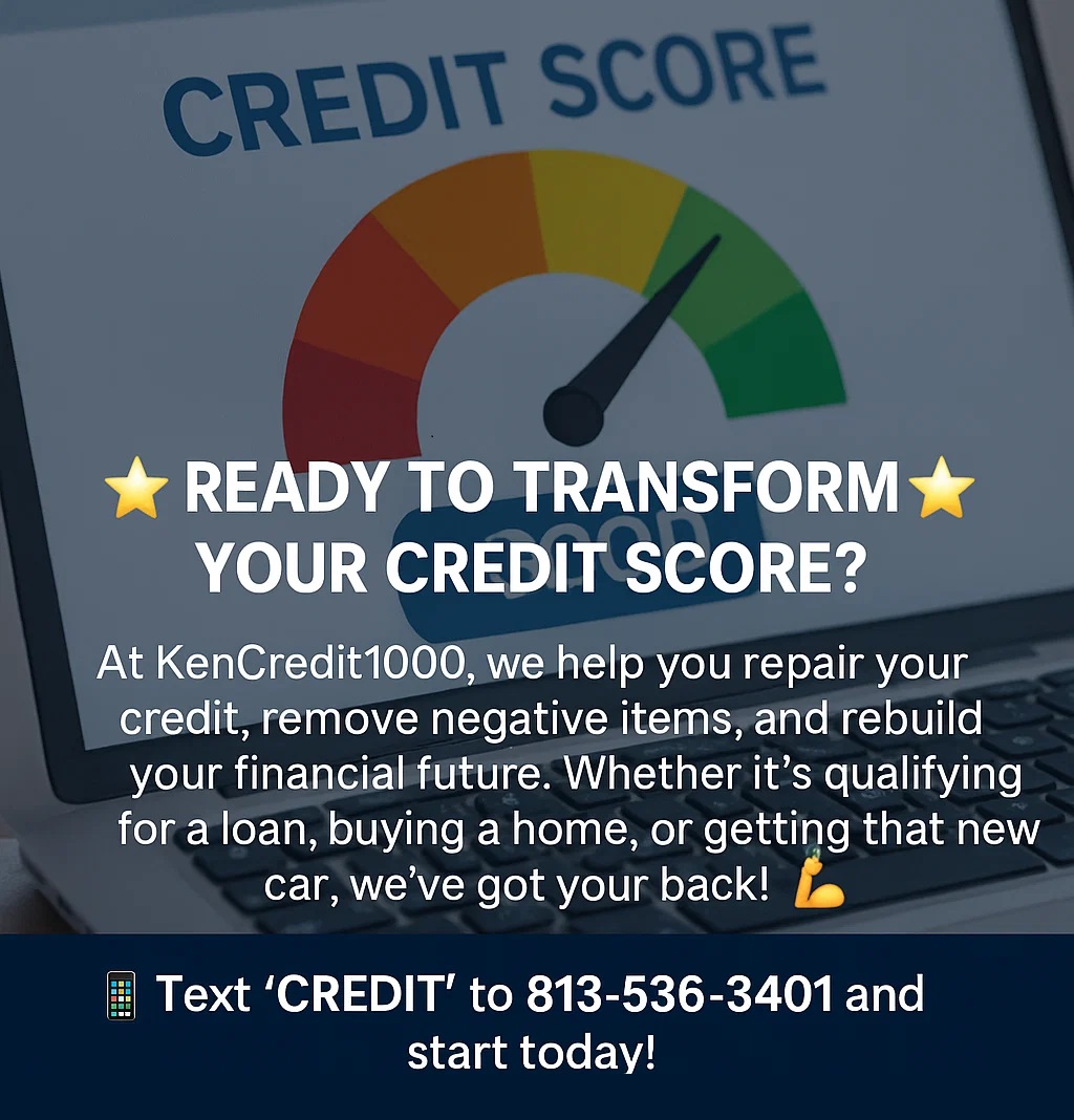 KenCredit1000's tweet image. 🌟 Ready to Transform Your Credit Score? 🌟

At KenCredit1000, we help you repair your credit, remove negative items, and rebuild your financial future. 💪
📲 Text “CREDIT” to 813-536-3401 and start today!
#CreditRepair #FinancialFreedom #BoostYourScore #DebtFreeJourney