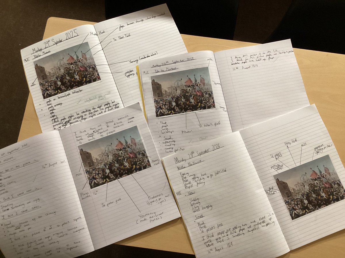 ctkrcps's tweet image. Year 6 stepped into history using Mantle of the Expert to explore the Peterloo Massacre. Through powerful images and their senses, they imagined the sights, sounds and emotions of the crowd. History came alive today. 👀👂🗣️ #Y6History #MantleOfTheExpert #Peterloo @imagineinquiry