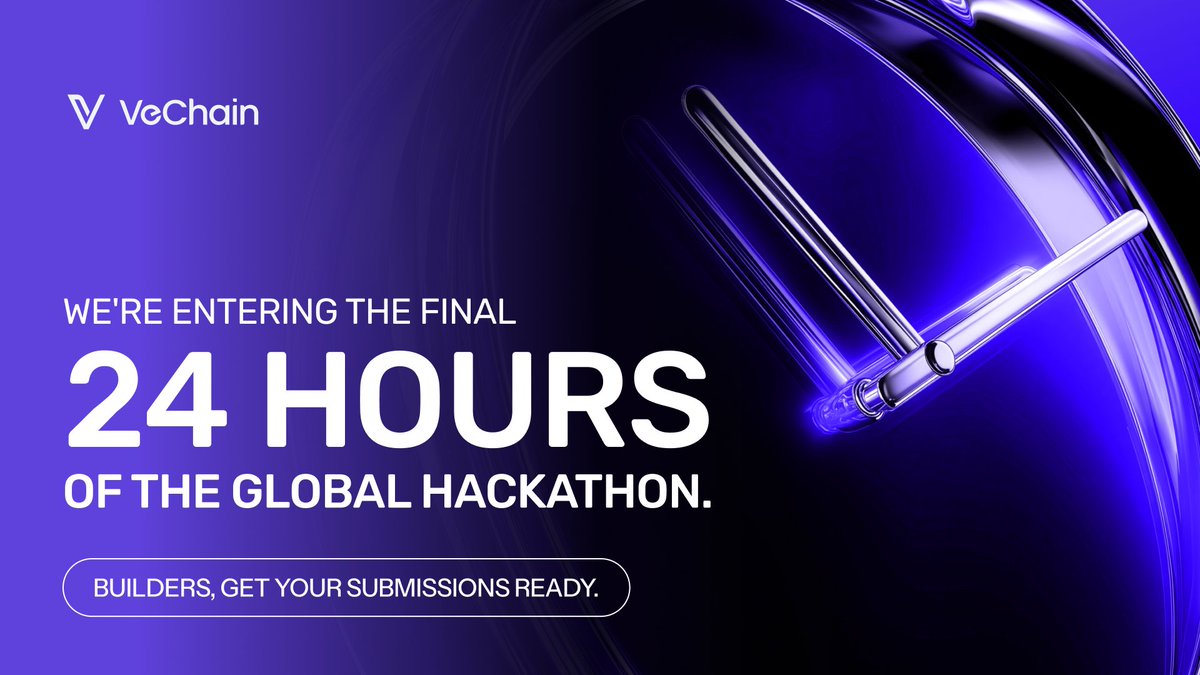 VechainBuilders's tweet photo. ⏰We’re Entering the Final 24 Hours, VeChain Global Hackathon Builders!

The deadline is midnight UTC on October 5th. Here's what you need to submit 👇

The submissions must include:
🔸Video demo
🔸Public link to your repo
🔸Pitch deck link

We’re expecting at least 2 people per team, and all apps need to follow the suggested judging criteria for the highest chances to win. 

You can check the criteria on the https://t.co/ZM9E3TTQaB

Need last-minute support? Join our official Telegram: https://t.co/RTsLZX87Jh

And as always, follow @vechainofficial and @vechainbuilders to stay updated with all things building on VeChain!