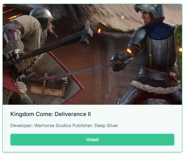 moanarchist69's tweet photo. KCD2 got nominated for pc game of the year and best trailer
Tom and Jim got nominated for best lead and supporting performer
DONT FORGET TO VOTE!!!
#JimHigh #TomMcKay
#GoldenJoystickAwards #KingdomComeDeliverance2 https://t.co/fzeP7Y07Zn
