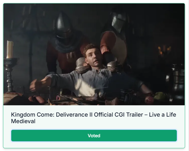 moanarchist69's tweet photo. KCD2 got nominated for pc game of the year and best trailer
Tom and Jim got nominated for best lead and supporting performer
DONT FORGET TO VOTE!!!
#JimHigh #TomMcKay
#GoldenJoystickAwards #KingdomComeDeliverance2 https://t.co/fzeP7Y07Zn