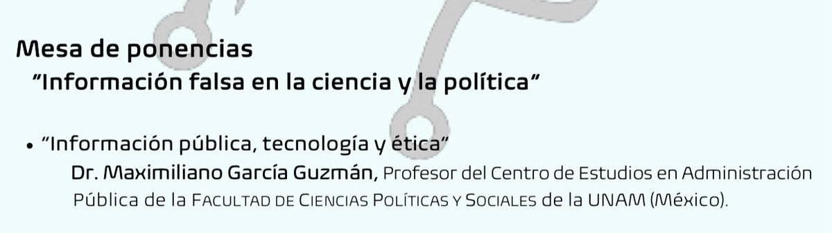 La próxima semana se realizará el 6° Encuentro <a href="/ICIE_IRIE/">ICIE</a> en la <a href="/filos_unam/">Filosofía y Letras UNAM</a>. 

Agradezco la invitación del Dr. Morán para charlar sobre información pública y ética. 

El programa completo es muy interesante y se puede consultar en: 

paginaspersonales.unam.mx/app/webroot/fi…

¡No se lo pierdan!