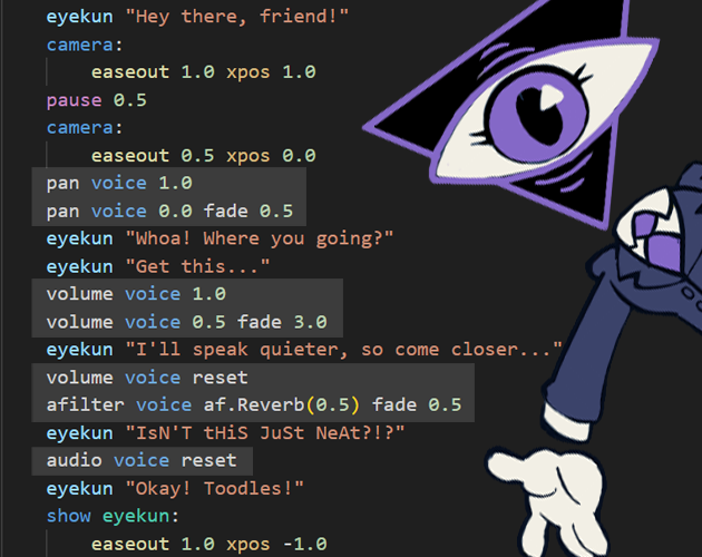 TechnicalAnim's tweet photo. It's basically just wrapping the existing set_volume, set_pan, set_audio_filter functions into statement form. I just find statements easier to work with than in-line python and typing out the entire path to the function. https://t.co/yJeD0JfChH