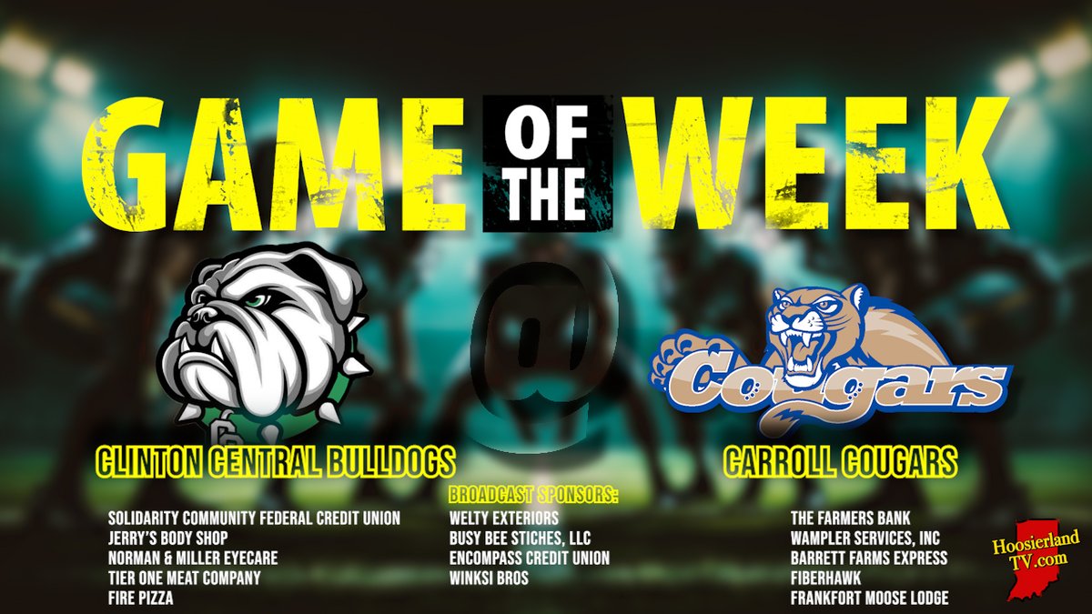 Back to football action on the Game of the Week. Clinton Central takes on Carroll as the Hoosier Heartland Conference race tightens. 

Tune in at 7:15 for pregame coverage on HoosierlandTV.com!

<a href="/CCADBulldogs/">Clinton Central Athletic Dept</a> <a href="/CarrollJrSrHigh/">Carroll Athletics</a> <a href="/C_CFootball/">Clinton Central Football</a>