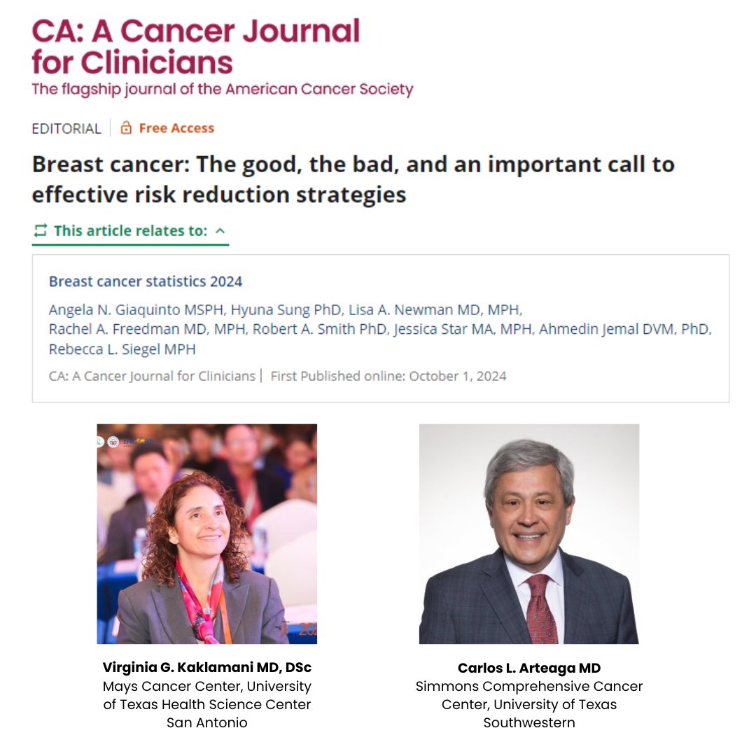 CA: A Cancer Journal for Clinicians (@cacancerjournal) on Twitter photo As breast cancer incidence rises, disproportionately affecting certain populations, it’s crucial to reflect on both our victories and failures to ensure improved care for all patients. Read the editorial by <a href="/VKaklamani/">VIRGINIA KAKLAMANI</a> and <a href="/CarlosArteagaMD/">Carlos L. Arteaga, M.D.</a>.
acsjournals.onlinelibrary.wiley.com/doi/10.3322/ca…
<a href="/OncoAlert/">OncoAlert</a> As breast cancer incidence rises, disproportionately affecting certain populations, it’s crucial to reflect on both our victories and failures to ensure improved care for all patients. Read the editorial by <a href="/VKaklamani/">VIRGINIA KAKLAMANI</a> and <a href="/CarlosArteagaMD/">Carlos L. Arteaga, M.D.</a>.
acsjournals.onlinelibrary.wiley.com/doi/10.3322/ca…
<a href="/OncoAlert/">OncoAlert</a>