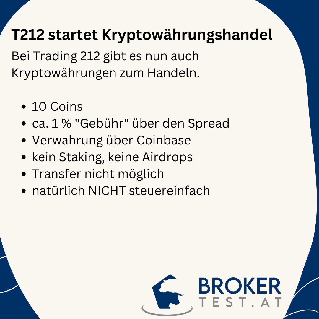 brokertest_at's tweet photo. T212 startet Kryptowährungshandel
- 10 Coins
- ca. 1 % "Gebühr" über den Spread
- Verwahrung über Coinbase
- kein Staking, keine Airdrops
- Transfer nicht möglich
- natürlich NICHT steuereinfach https://t.co/3QtBFu3V5L #T212 #Trading212 #Kryptowährungen #KryptoHandel https://t.co/sdoBZeKF1F