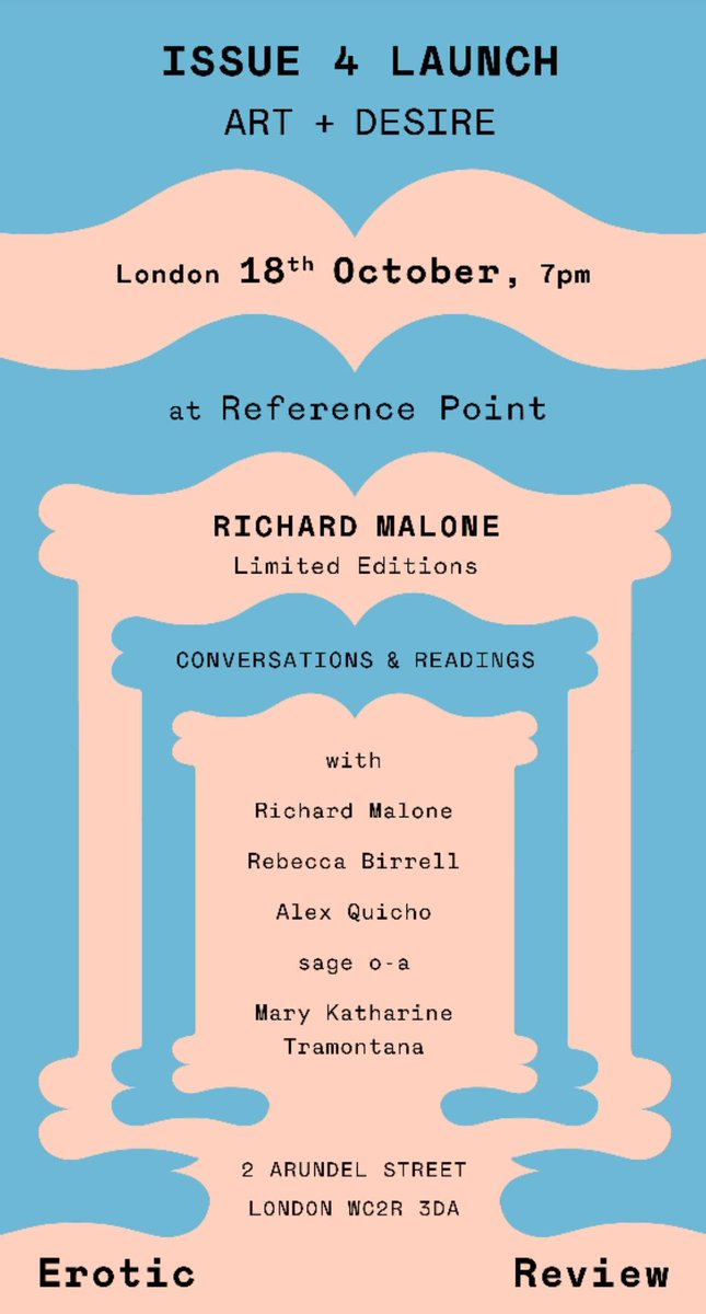 At Frieze London on 18 October? Come to <a href="/EroticReviewMag/">Erotic Review</a> Issue 4's launch! I'll read Do Not Write Poems Likening His Body to god—a poem another poet told me is "like the cloth you cleaned yourself with from the come of your former lover" (sounds right)
🎟️eventbrite.co.uk/e/art-desire-e…