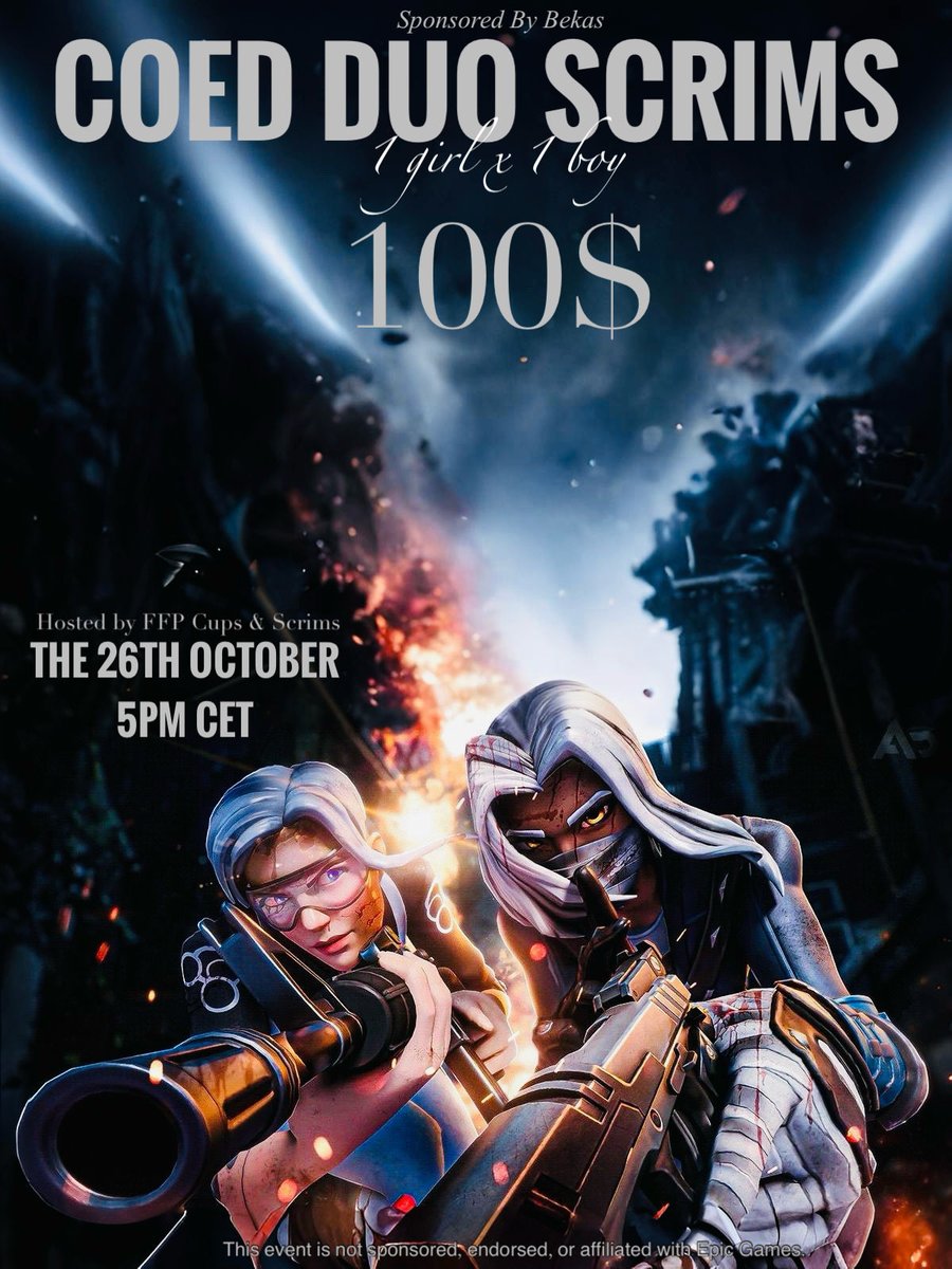 🏆 100$ Coed Duos Tourney!

📅 The 26th October , 5PM CET
♻️ Like &amp; Retweet
📌 Join The discord server link below to sign up &amp; for more infos.
discord.gg/EE4jtCmJ24