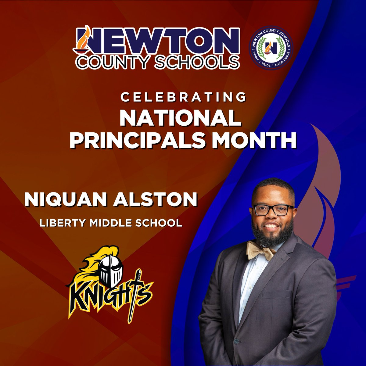 🌟 National Principals Month Spotlight 🌟

Today we shine the spotlight on Mr. NiQuan Alston, proud principal of Liberty Middle School!

Before stepping into leadership, Mr. Alston worked as a Technology Director. He first considered administration when a colleague pointed out