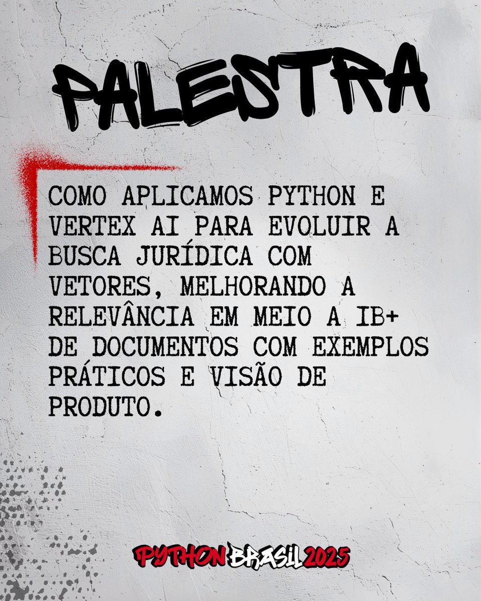 pythonbrasil's tweet image. Palestra
Busca semântica com Python e Vertex AI - Thais Viana

Como aplicamos Python e Vertex AI para evoluir a busca jurídica com vetores, melhorando a relevância em meio a 1B+ de documentos com exemplos práticos e visão de produto.

#python #bolhadev #pythonbrasil #pybr2025