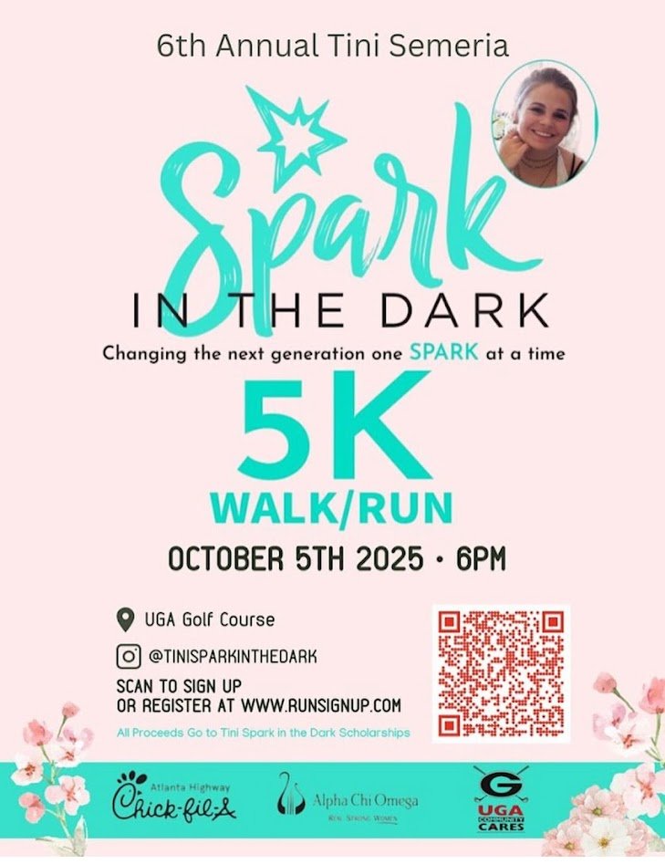 UGAGolfCourse's tweet image. We’re just 3 days away from the 6th Annual Tini Spark in the Dark 5K! ✨
Join us for a night full of fun with Hairy Dawg, the UGA Dance Dawgs, face painting, swag bags, T-shirts, and more! 🎉
Sign up at runsignup.com/Race/GA/Athens….