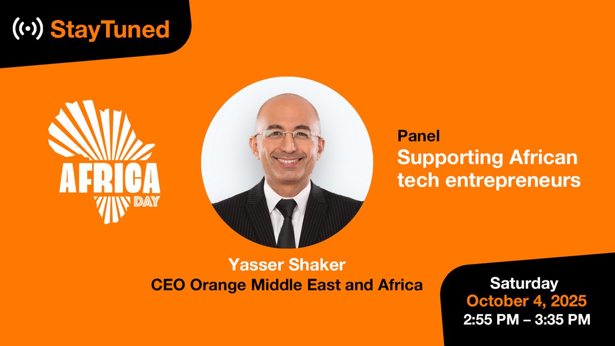 Orange Africa & Middle East (@orangeafrica) on Twitter photo See you at <a href="/africa_day11/">AFRICA Day</a> organized by <a href="/french_african/">French-African Foundation</a> in Paris! 🇫🇷
Our CEO, Yasser Shaker, will join the panel “Supporting African tech entrepreneurs” to share his vision on how innovation and collaboration can accelerate Africa’s digital future. See you at <a href="/africa_day11/">AFRICA Day</a> organized by <a href="/french_african/">French-African Foundation</a> in Paris! 🇫🇷
Our CEO, Yasser Shaker, will join the panel “Supporting African tech entrepreneurs” to share his vision on how innovation and collaboration can accelerate Africa’s digital future.