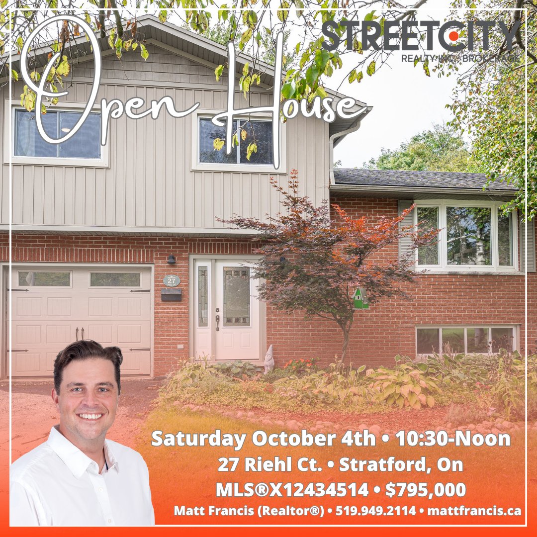MattFrancisSC's tweet image. Open House!

Saturday October 4th 10:30am-12:00pm

27 Riehl Ct. • Stratford, On
MLS®X12434514 • $795,000

#OpenHouse #StratfordRealEstate #StratfordOn #StreetCityStratford #StreetCityRealty #Realtor #ForSale