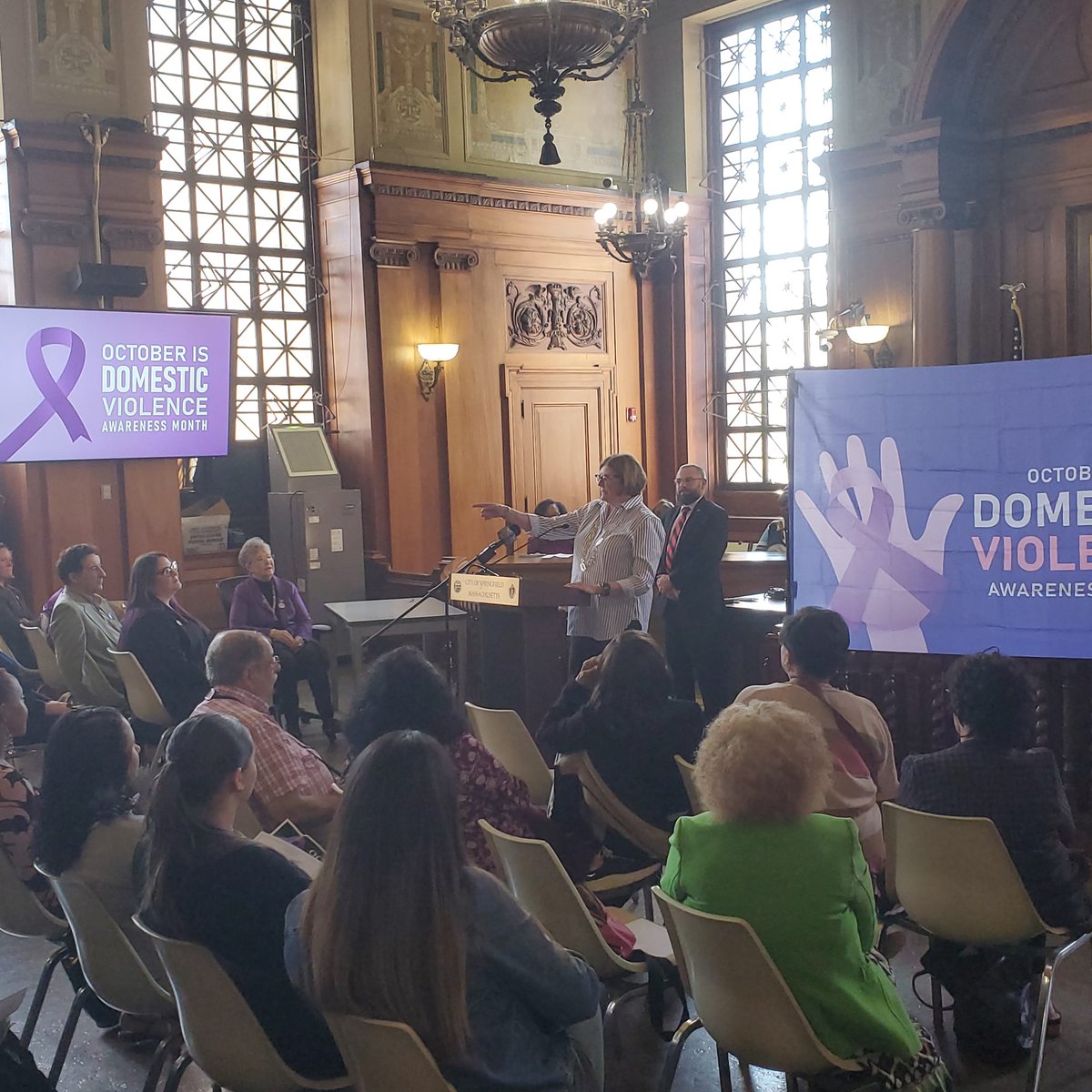 SpfldCouncil's tweet photo. 💜 Powerful day in #SpringfieldMA at the Domestic Violence Awareness Forum, hosted by Councilor Kateri Walsh &amp; the Women’s Commission.

We honored survivors, heard from leaders, &amp; celebrated trailblazer Brenda Lopez.

Together, we turn awareness into action. 💜
#EndDV https://t.co/j4T8aZlGU5