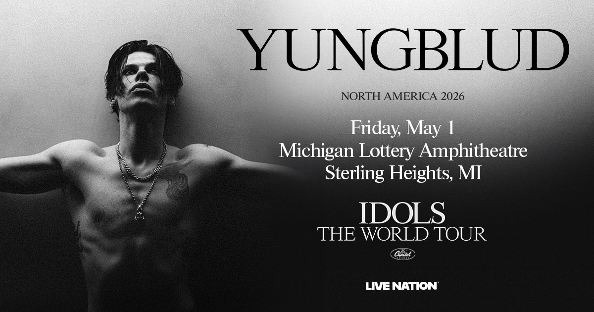 READY OR NOT! 🖤 <a href="/yungblud/">YUNGBLUD</a> is coming to <a href="/MILotteryAmp/">Michigan Lottery Amphitheatre</a> on May1! IDOLS – THE WORLD TOUR. Sign up now for the Artist Presale : livemu.sc/yungblud