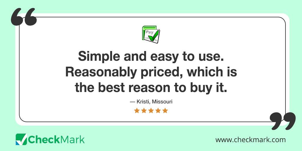 CheckMark_Inc's tweet image. Kristi shares her experience with CheckMark Payroll Software. See how it made payroll easier for her business.
Learn more: checkmark.com/payroll-softwa…
#CustomerStories #PayrollSolutions #CheckMark