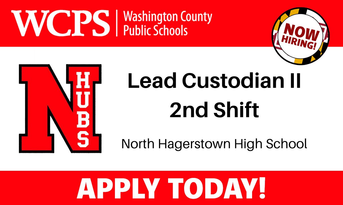North Hagerstown High School is accepting applications for Lead Custodian II 2nd Shift. Apply today at wcpshr.com