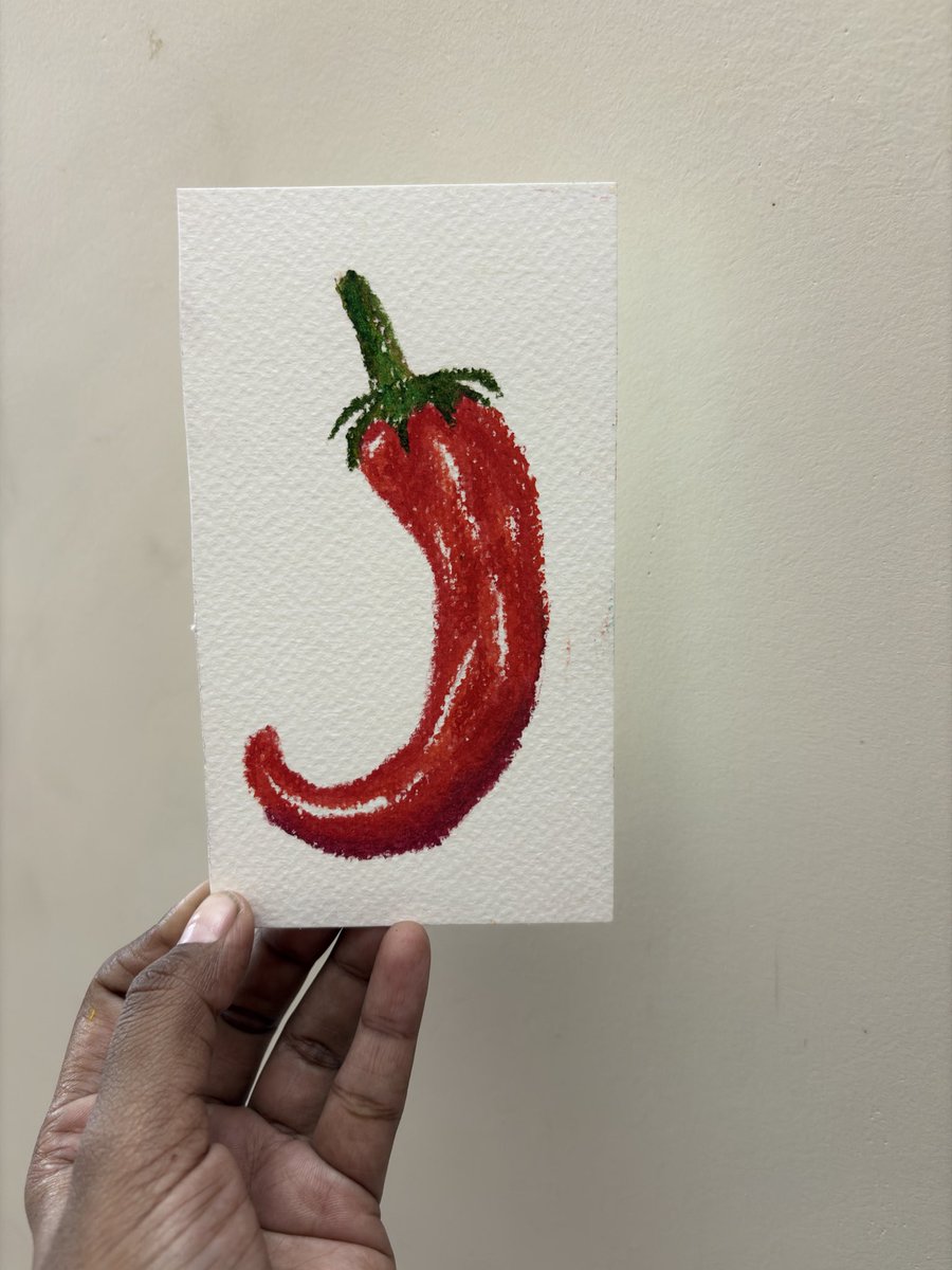 craftsypick's tweet photo. First time exploring oil pastels! Here is a chilli illustration! 

#Inktober2025 #Inktober #illustration #oilpastels https://t.co/yUoyeIvXsm