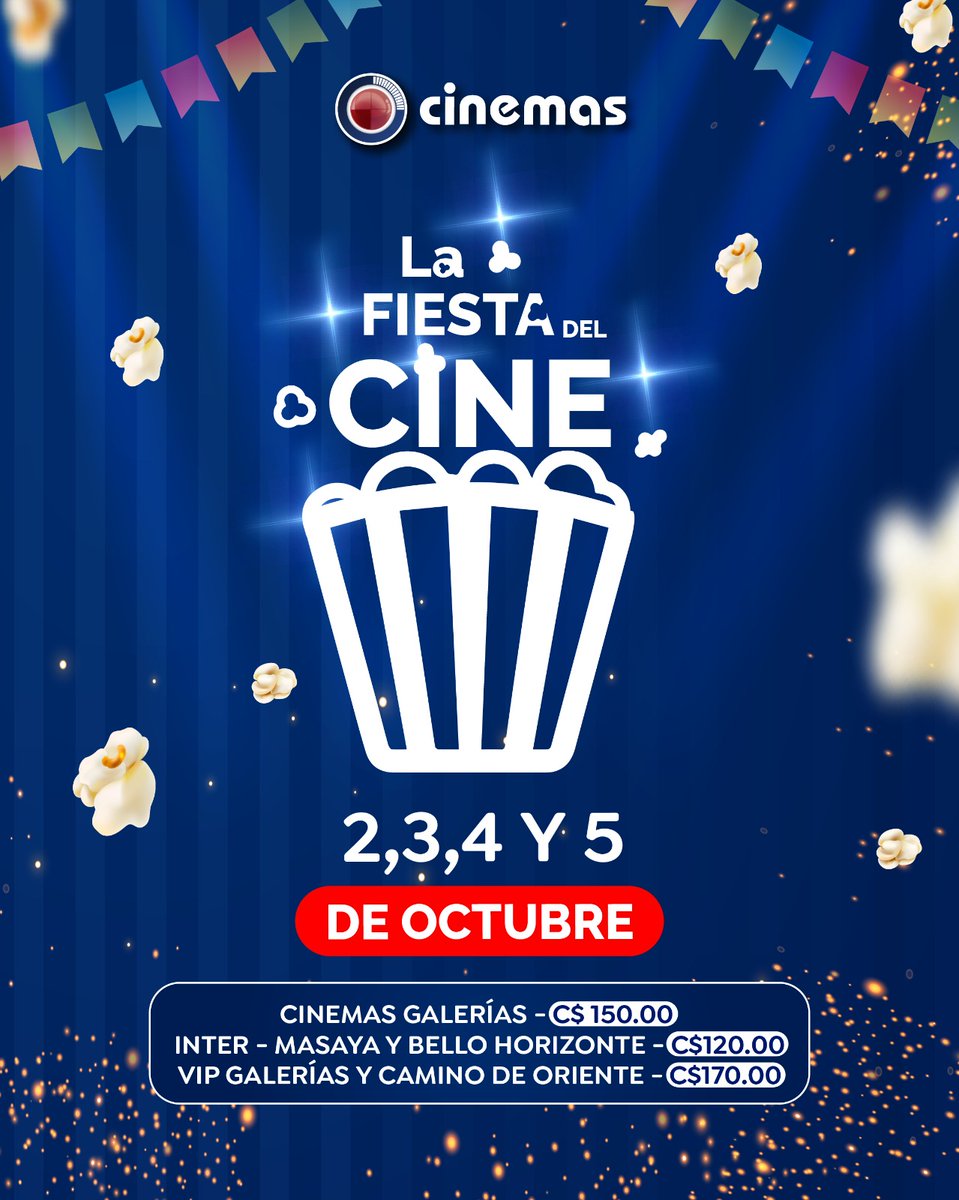 ¡Por fin viernes! 🎊 Y no hay mejor plan que venir a #Cinemas a disfrutar la Fiesta del Cine con promos en todas nuestras sucursales😎✨

👉 Consultá cartelera y horarios aquí: cinemas.com.ni
¡Te esperamos para despedir la semana en la mejor pantalla! 🍿
#NosApasiona