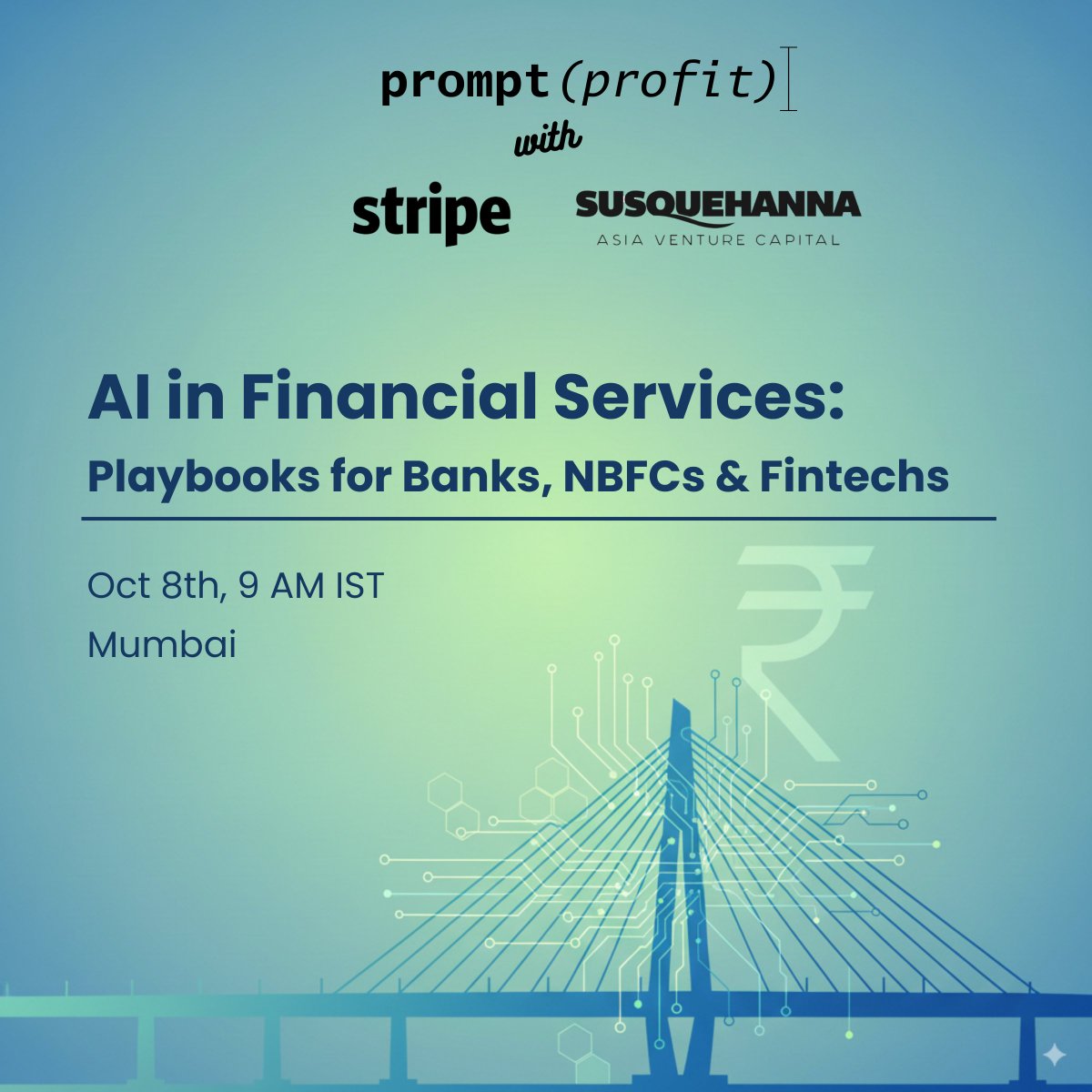 SusquehannaVC's tweet photo. Excited to co-host an exclusive breakfast roundtable with @stripe at @GffFintechfest on 8 October.

Theme: AI in Financial Services: Playbooks for Banks, NBFCs &amp; Fintechs

Invite-only | Limited seats 

RSVP ➡️ https://t.co/7S5c6wjv51

#GFF2025 https://t.co/7ndNS9oWse