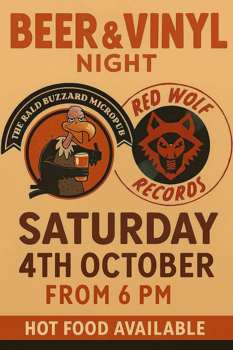 BEER &amp; VINYL NIGHT
SATURDAY 4th OCT 
From 6pm, Red Wolf Records will be having a stall selling vinyl, and you can bring your own to play.
There will be hot food available, Sausage casserole and a five been chilli.
Come and join us
