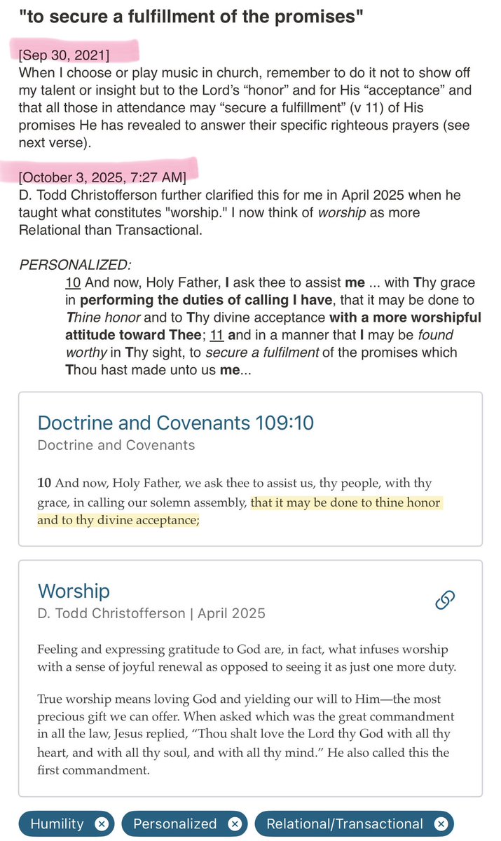 MyGospLib_Notes's tweet image. I'm grateful for the concept of "personal revelation" all the time, especially when the spirit laser focuses me on just two verses for over 30 minutes.
Today it was D&C 109:10–11 (with appreciation for past-written notes).
