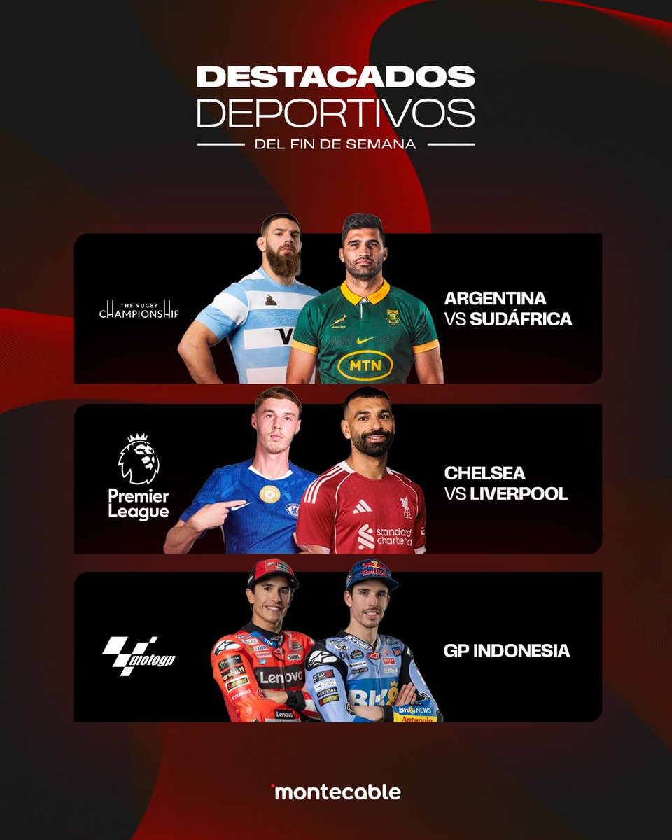 montecableuy's tweet image. 🔥 Rugby, Premier y Moto GP.

Un fin de semana para disfrutar todo el deporte y más.

Mirá el contenido en 𝙈𝙤𝙣𝙩𝙚𝙘𝙖𝙗𝙡𝙚 𝙮 𝙈𝘾𝙂𝙤𝙇𝙞𝙫𝙚 ⚽️