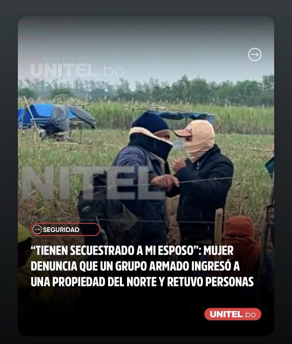 #Bolivia #terrorismo

Se imaginan que pasaría si cruceños empiezan a secuestrar y tomar propiedades de los collas en Cochabamba o La Paz?!!

#RenunciaArce cárcel para <a href="/LuchoXBolivia/">Luis Alberto Arce Catacora (Lucho Arce)</a> !!!

<a href="/tutoquiroga/">Tuto Quiroga</a> <a href="/unitelbolivia/">Unitel Bolivia</a> <a href="/soyfdelrincon/">Fernando Del Rincon</a> <a href="/DerechaDiarioBO/">La Derecha Diario Bolivia</a> <a href="/laderechadiario/">La Derecha Diario</a> <a href="/BrankoSCZ/">Branko Marinkovic</a>