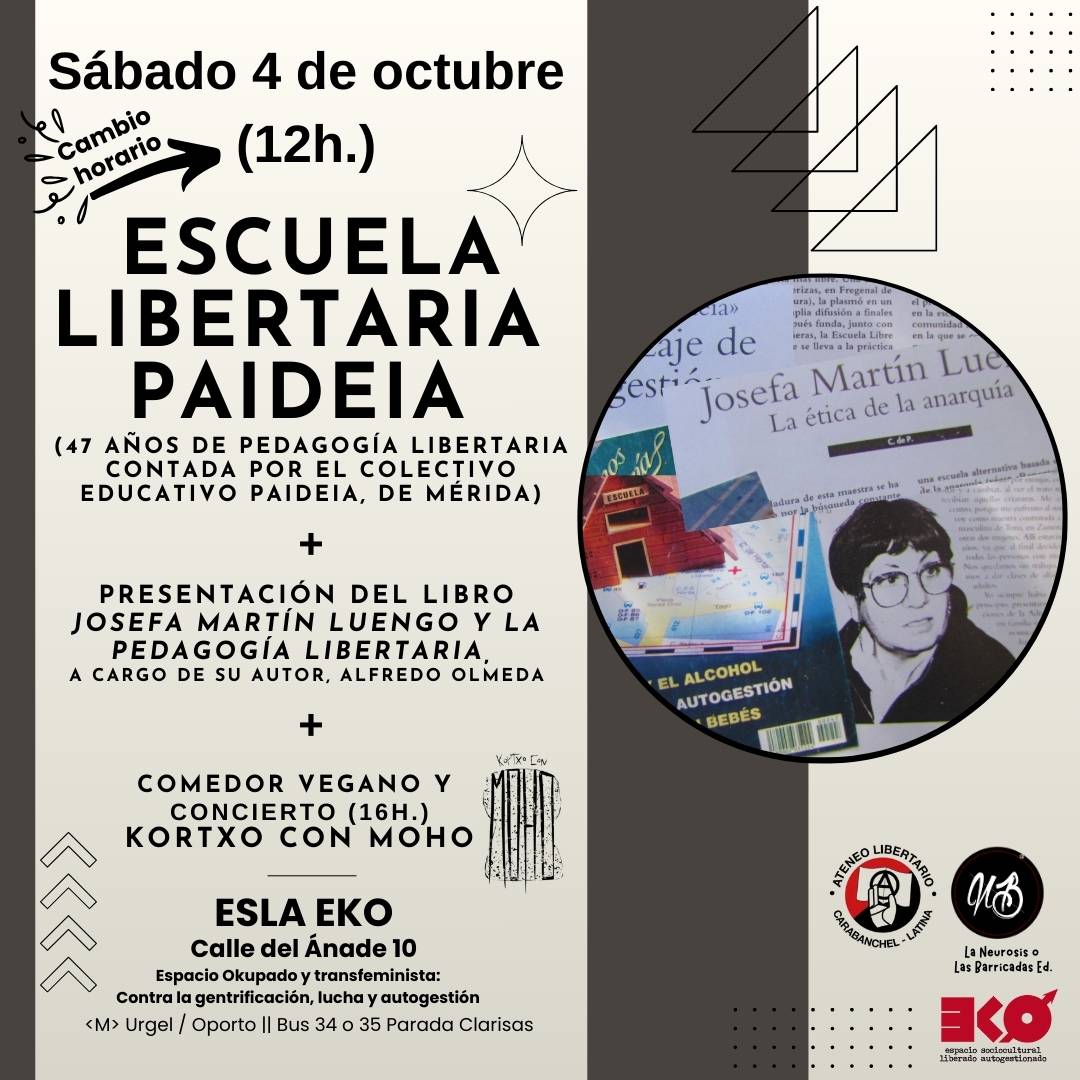 Mañana, 4 de octubre, os recordamos que tenéis una cita imprescindible con la #pedagogía libertaria (cuyo horario se ha adelantado para hacerla compatible con la manifestación contra el genocidio en Gaza):
laneurosis.net/4oct-presentac…
👇