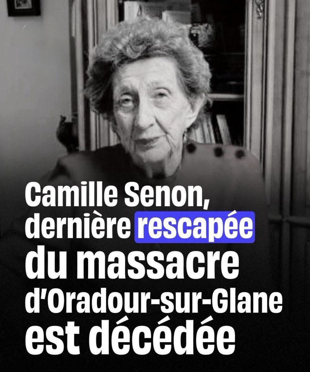 Camille Senon nous a quittés à 100 ans.
Rescapée d’Oradour-sur-Glane, militante communiste, syndicaliste CGT et féministe, elle a consacré sa vie à la mémoire et à la justice.

Résister, c’est vivre. 
Se taire, c’est laisser l’inhumain revenir.