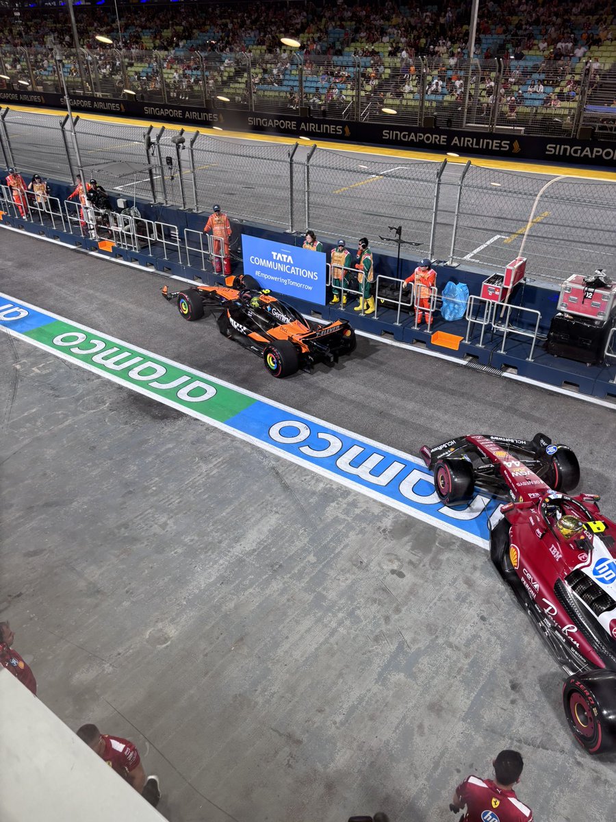 What? <a href="/Charles_Leclerc/">Charles Leclerc</a> almost crashed into <a href="/LewisHamilton/">Lewis Hamilton</a> ! 😓 Did you see that? 

Wait, what happened? <a href="/LandoNorris/">Lando Norris</a> is in the wall!

What just happened right under my window? 🤔 

#singaporegp
