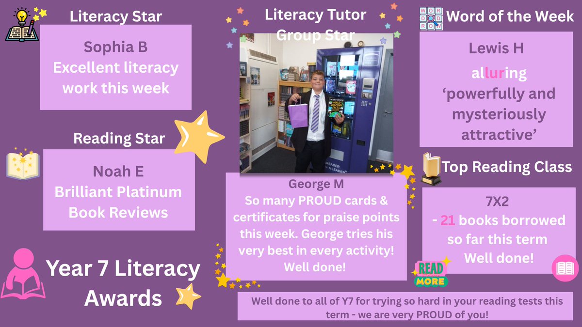 Well done to all of our Y7 students who have discovered the LRC &amp; have been visiting daily, bringing words, changing books, taking part in the Daily Debates &amp; bringing book reviews - especially to our Literacy Superstars this week!